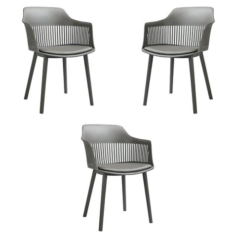 Kit 3 Cadeiras Decorativas Prescott Sala de Jantar Pp/pu Cinza G56 - Gran Belo