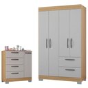 Ver imagem 1 de Cômoda 868 4 Gavetas e 1 Porta com Guarda Roupa Solteiro Tóquio 4 Portas Damasco Off White -