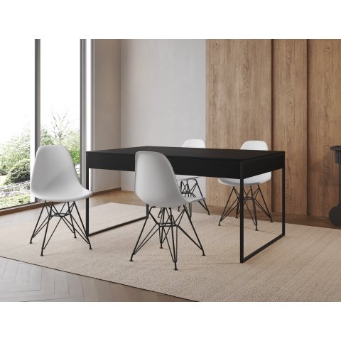 Filadelfia 137x90 Ferro Preto Tampo Preto Cadeira Ferro Preto Assento Branco
