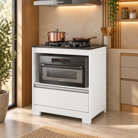 Balcão para Cooktop com 1 Gaveta e 1 Prateleira Branco - Notável Móveis