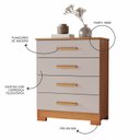 Ver imagem 4 de Cômoda 4 Gavetas Compacta 64cm Lídia Marrom/Cinamomo/Off White