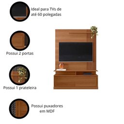 Painel Home Chicago com 2 Portas Tv até 60 Polegadas C/ Rodízios - Lukaliam Móveis - 3