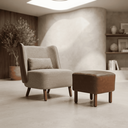 Ver imagem 1 de Poltrona Malta com Puff Orgânica Luxo Tecido Linho Premium Design Redondo Exclusivo p/ Sala Quarto H