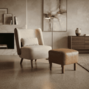 Ver imagem 2 de Poltrona Malta com Puff Orgânica Luxo Tecido Linho Premium Design Redondo Exclusivo p/ Sala Quarto H