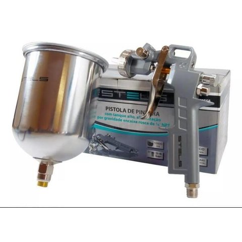 Pistola Pintura Pneumática Gravidade Caneca 1000 Ml Stels