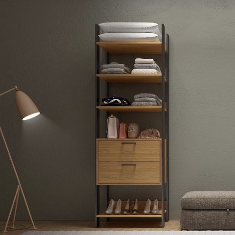 Closet 1 Torre 2 Gavetas Industrial Tw401 Freijó Preto Fosco Dalla Costa