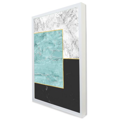 Quadro Decorativo Caixa Geométrico Mármore Quadriculado Tacolado Moldura Caixa 3cm Madeira com Vidro