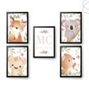 Ver imagem 2 de Kit 5 Quadros Decorativos Safari Baby Aquarela Menina:pinus