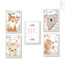 Ver imagem 4 de Kit 5 Quadros Decorativos Safari Baby Aquarela Menina:pinus