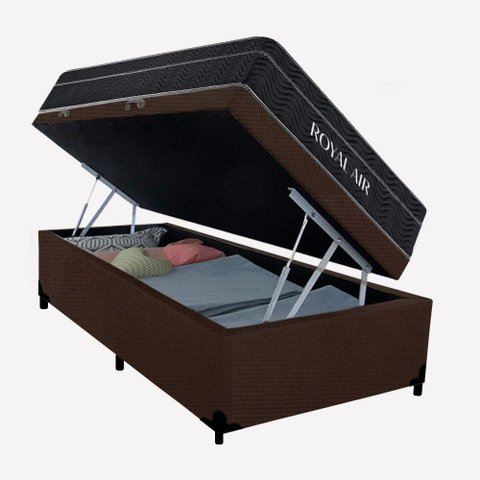 Cama Box Baú Solteiro Royal Air Suede com Colchão Molas Ensacadas Marrom