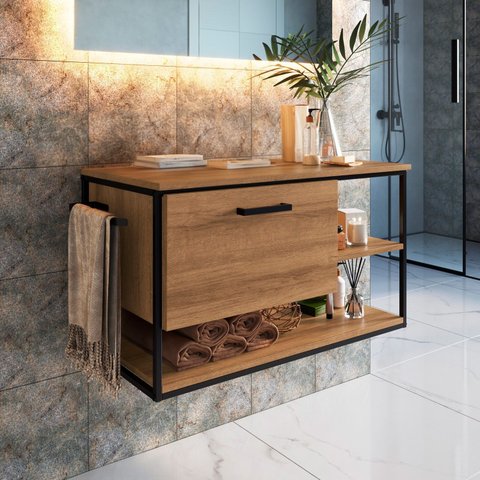 Gabinete Suspenso para Banheiro Estilo Industrial 80cm sem Cuba P1007 Mel