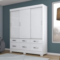 Guarda-Roupa Solteiro 3 Portas de Correr 6 Gavetas Briz - 1