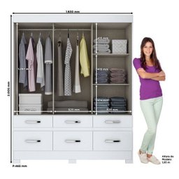 Guarda-Roupa Solteiro 3 Portas de Correr 6 Gavetas Briz - 4