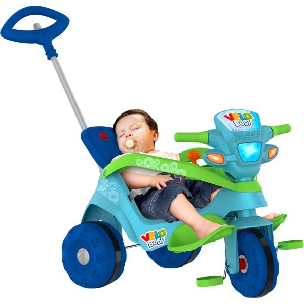 Triciclo Motinha Infantil com Capota Azul Passeio e Pedal Bel em