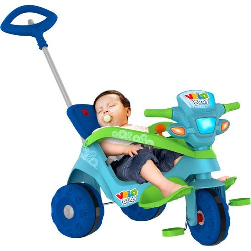 Triciclo Infantil Bandeirante Velobaby Reclinável - 2 em 1 - Pedal e  Passeio com Aro - Azul Claro