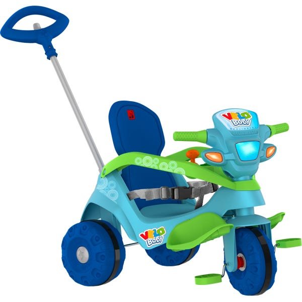 Triciclo Infantil Bandeirante Velobaby Reclinável - 2 em 1 - Pedal e Passeio com Aro - Azul Claro - 1