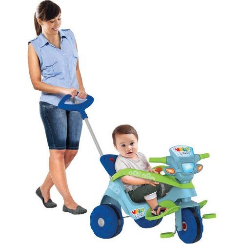 Triciclo Infantil Bandeirante Velobaby Reclinável - 2 em 1 - Pedal e  Passeio com Aro - Azul Claro