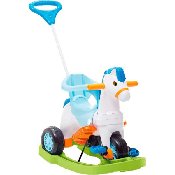 Triciclo Infantil Calesita Poponei com Balanço - 3 em 1 - Pedal e Passeio com Aro - Branco/Azul/ - 1