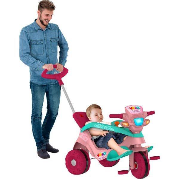 Triciclo Motinha Bel Brink 2 em 1 com Capota e Pedal para Passeio Azul - Ri  Happy