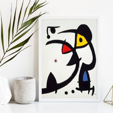 Quadro Decorativo Arte Abstrata Joan Miró 33x24cm:madeira Preta