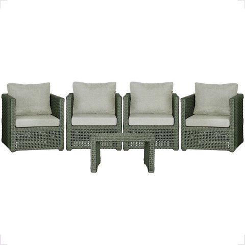 Mesa Centro e 4 Poltronas Madri Corda Náutica Estofado 3 Trama Original
