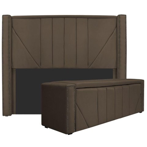 Cabeceira E Baú Casal 140Cm p/Cama Box - Adj Decor Marrom