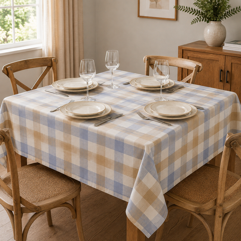 Toalha de Mesa Xadrez Impermeável Limpa Fácil Poli-Bambu:1,60m x 1,60m, 4 a 6 Lugares