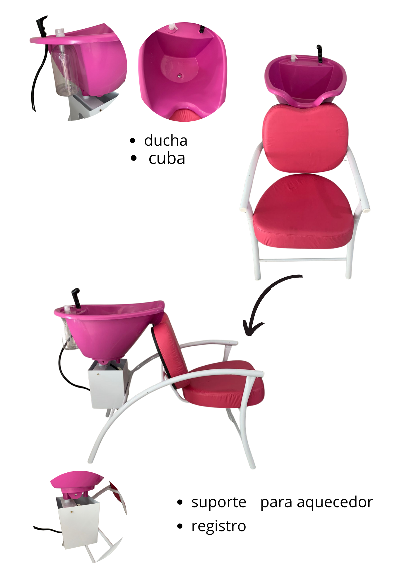 Lavatório Salão Rosa Suporte Braço + Carrinho Cabeleireira - 4