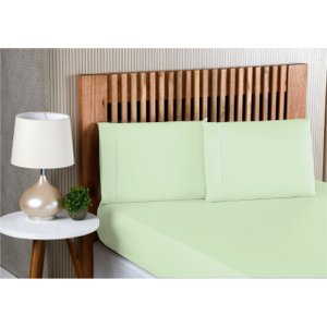 Jogo de Lençol Queen Size 3 Peças 100% Algodão Percal 200 Fios com Acabamento em Ponto Palito Verde