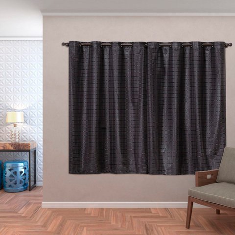 Cortina Daily Varão 1,5m Blackout PVC com Voil Xadrez 2,00MX1,40m Sala Quarto Preto