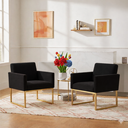 Ver imagem 2 de Kit 2 Poltronas Reforçada Recepção Base Metálico Dourado Preto