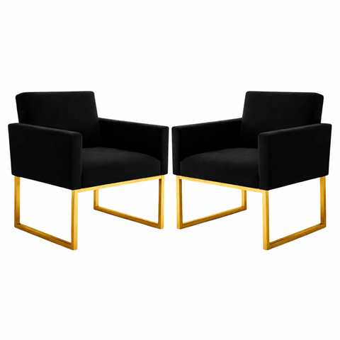 Kit 2 Poltronas Reforçada Recepção Base Metálico Dourado Preto