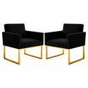 Ver imagem 1 de Kit 2 Poltronas Reforçada Recepção Base Metálico Dourado Preto