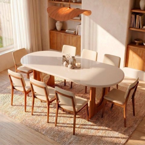 Conjunto Sala de Jantar 1 Mesa Oval Tali 210cm 8 Cadeiras Miriti CabeCasa MadeiraOriginals