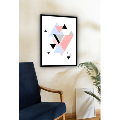 Quadro Decorativo Abstrato Geométrico Triângulos - 70x50cm:moldura Branca