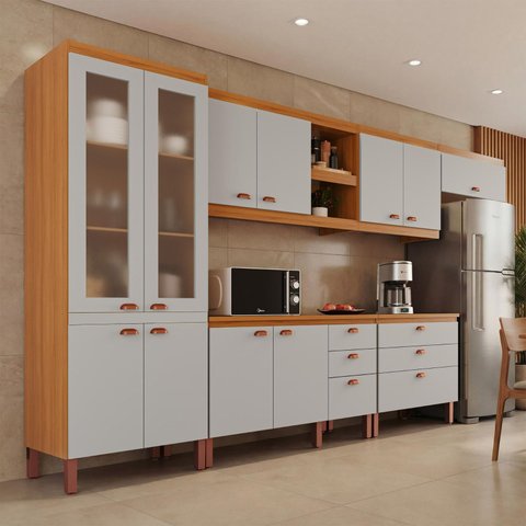 Cozinha Completa Modulada Florença 100% MDF com 2 Balcões 11 Portas e 6 Gavetas