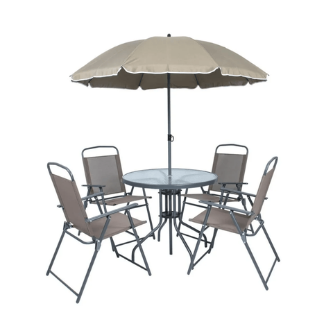 Conjunto Mesa Cadeiras Guarda Sol Jardim Piscina Marrom Kala