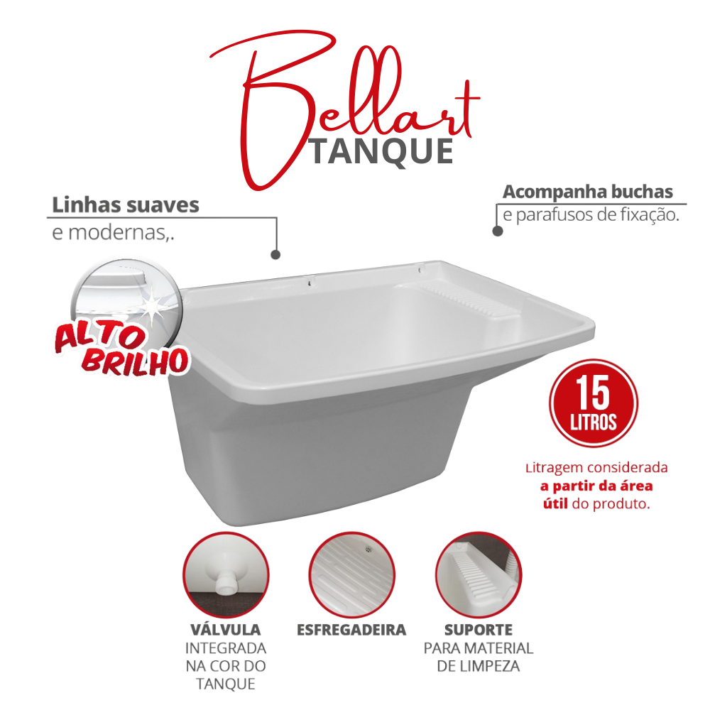 Tanque Capacidade 15 Litros Linha Bellart com Válvula Integrada Cor Branco Durín - 2