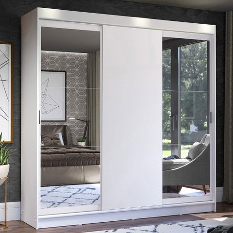 Guarda-Roupa Casal Madesa Istambul 3 Portas de Correr com Espelhos 3 Gavetas Branco Cor:Branco