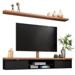 Bancada Suspensa 180cm com Prateleira e Suporte para TV até 60 Pol. Easy H01 Preto/Nature - Mpozenat - 3