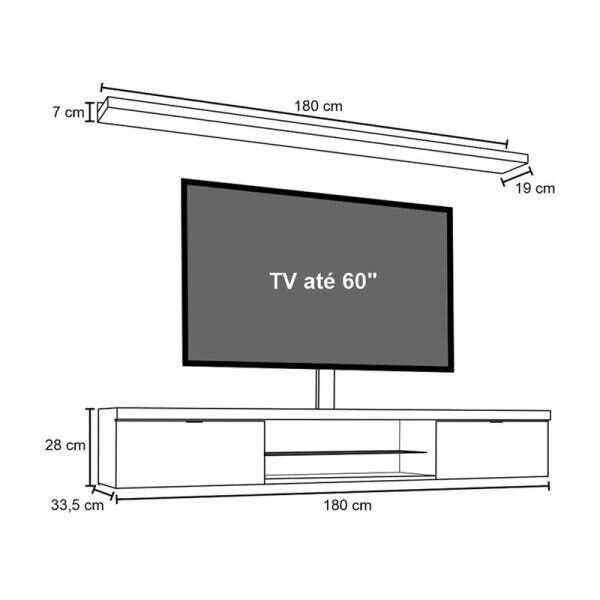 Bancada Suspensa 180cm com Prateleira e Suporte para TV até 60 Pol. Easy H01 Branco - Mpozenato - 4