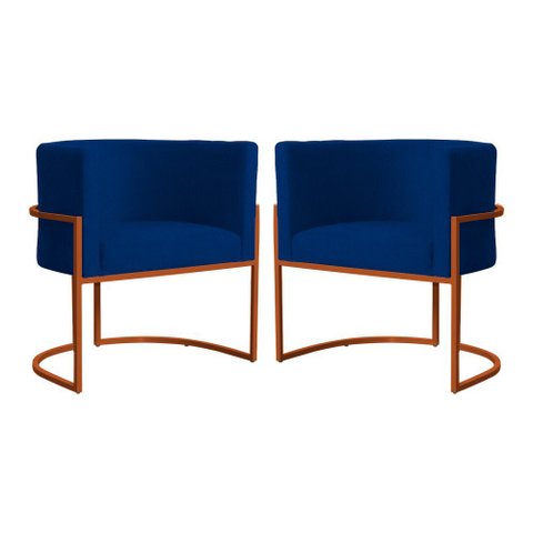 Kit 02 Poltrona Luana Luxo Suede Marinho Base Bronze - Fm