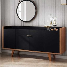 Buffet 4 Portas 2 Gavetas Melodia Preto e Nature 160cm - 2