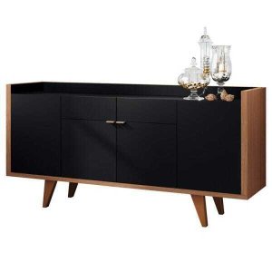 Buffet 4 Portas 2 Gavetas Melodia Preto e Nature 160cm