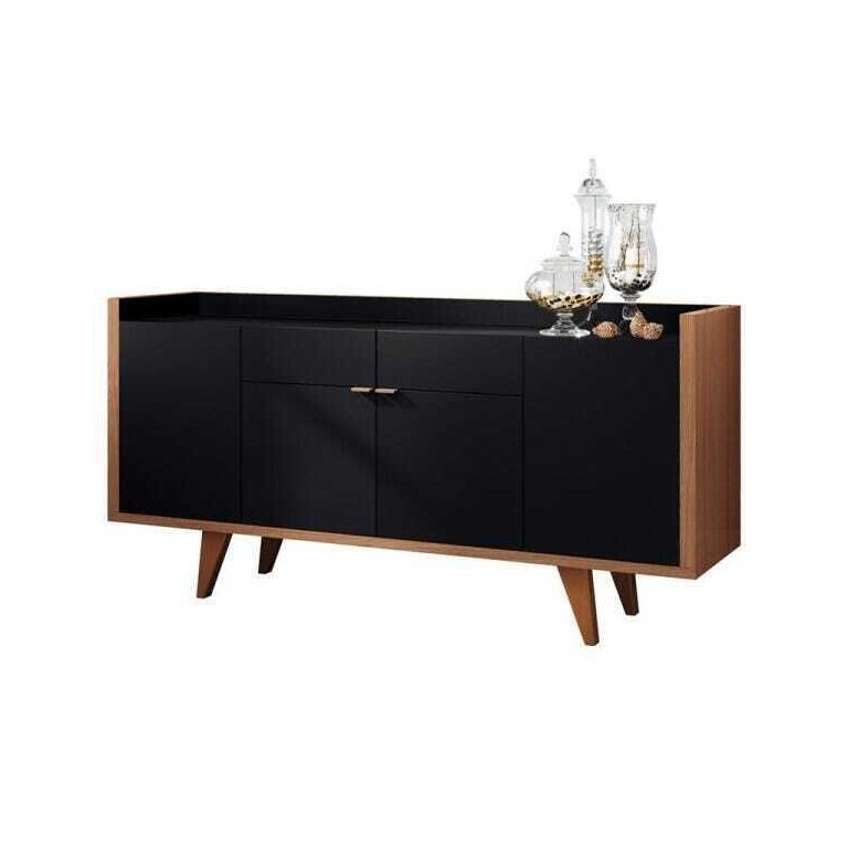 Buffet 4 Portas 2 Gavetas Melodia Preto e Nature 160cm