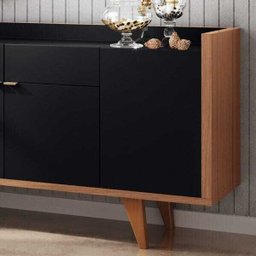 Buffet 4 Portas 2 Gavetas Melodia Preto e Nature 160cm - 3