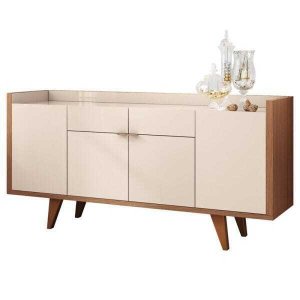 Balcão Aparador Buffet 4 Portas Melodia Off White/Nature