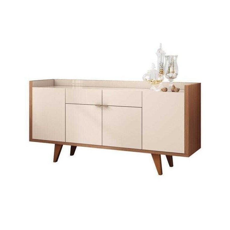 Balcão Aparador Buffet 4 Portas Melodia Off White/Nature