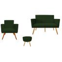 Ver imagem 1 de Kit Namoradeira + 1 Poltrona Decorativa Nina + Puff Redondo Suede Verde Pés Madeira Ms Decor