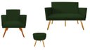 Ver imagem 1 de Kit Namoradeira + 1 Poltrona Decorativa Nina + Puff Redondo Suede Verde Pés Madeira Ms Decor